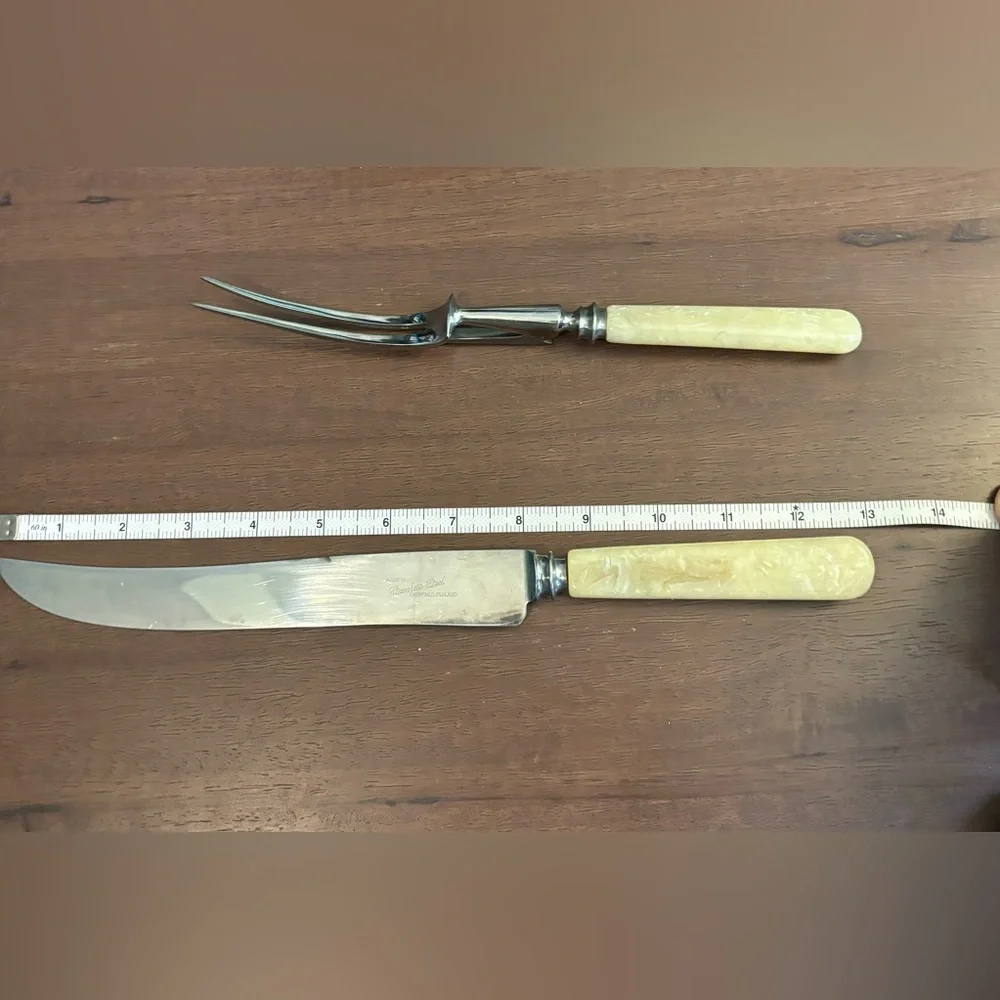 Vintage Carving Set Bakelite Handles Stainless‎ Steel Sheffield Knife Fork Stand